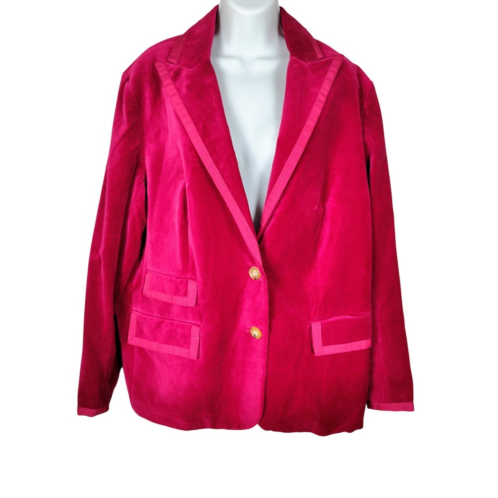 George ME Mark Eisen Cranberry Pink Velvet Blazer Jacket 18W preppy fun designer